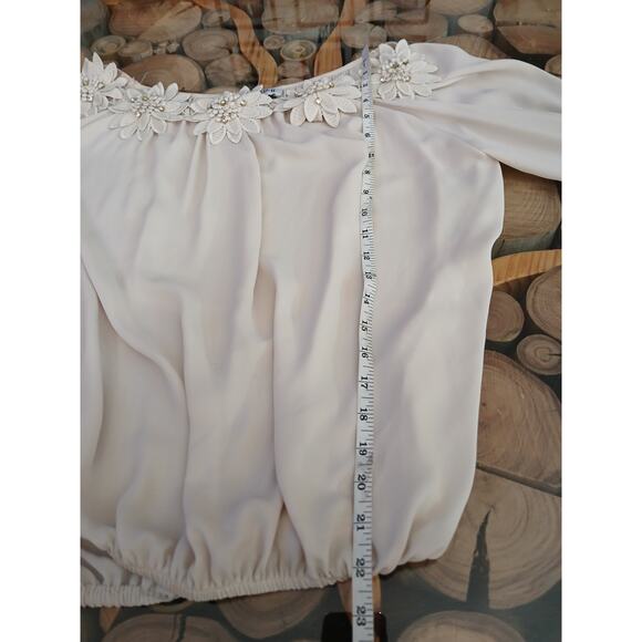 Vintage Joseph Ribkoff Peasant Blouse Embellished Floral Off Shoulder Top Size 4 - Picture 6 of 8